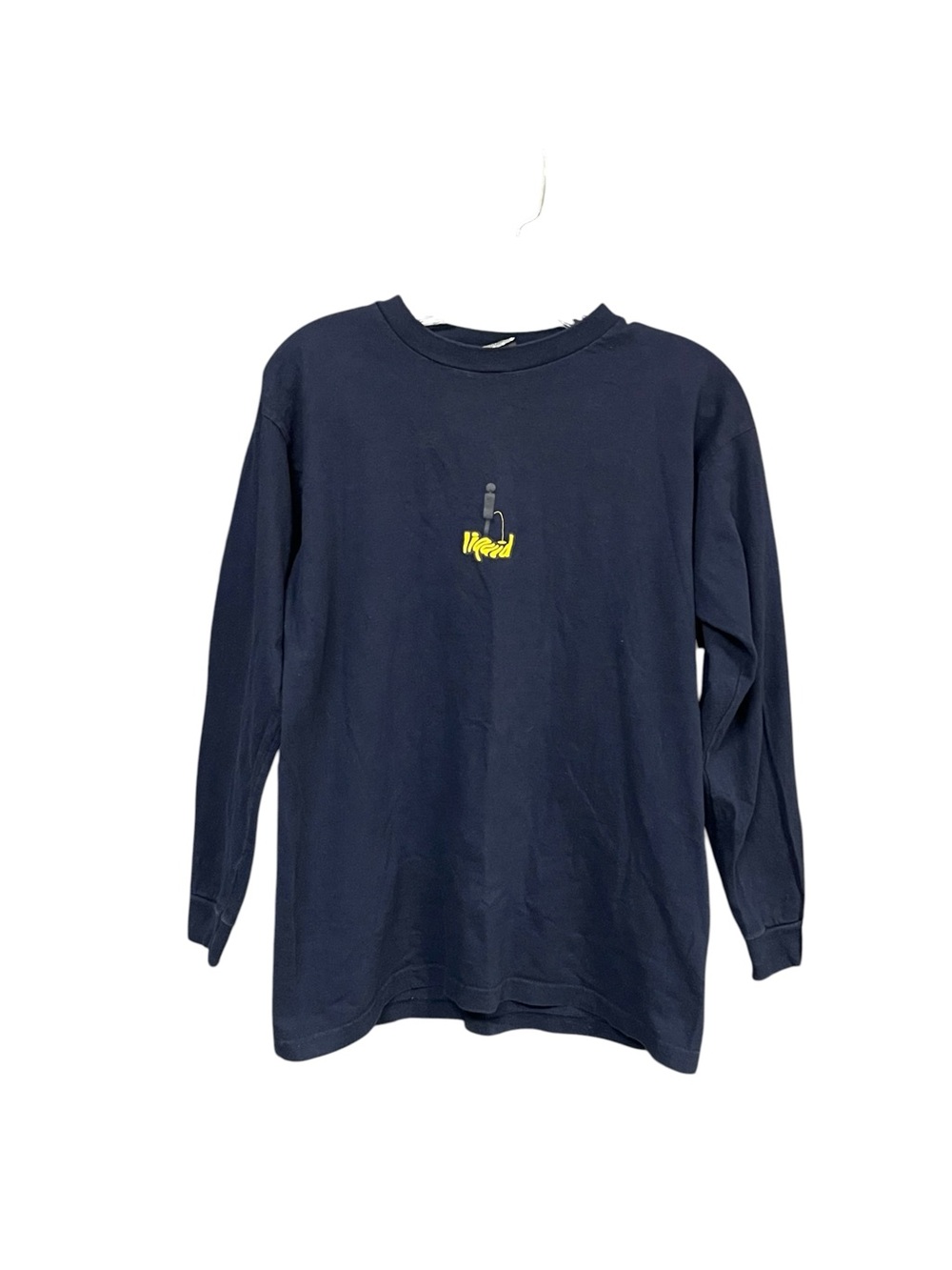 Vintage Liquid Long Sleeve T-Shirt Navy Blue Fingerprint Graphic USA Made Size M